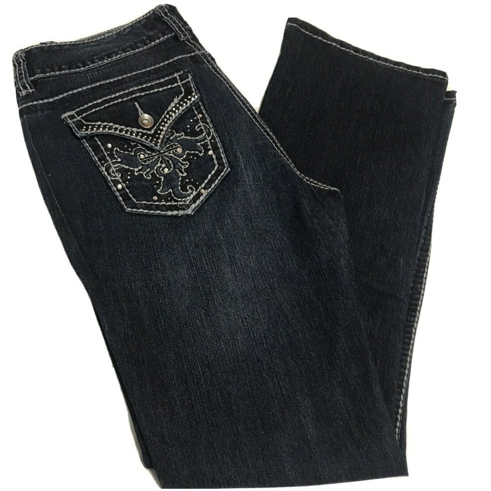 Annette Nine West Women's jeans Bling Flap Pocket Thick Stitched Size 8